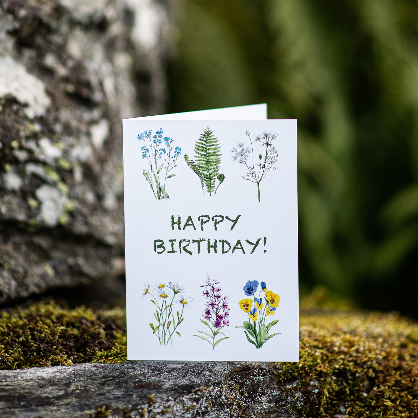 Happy Birthday card with Norwegian wildflowers