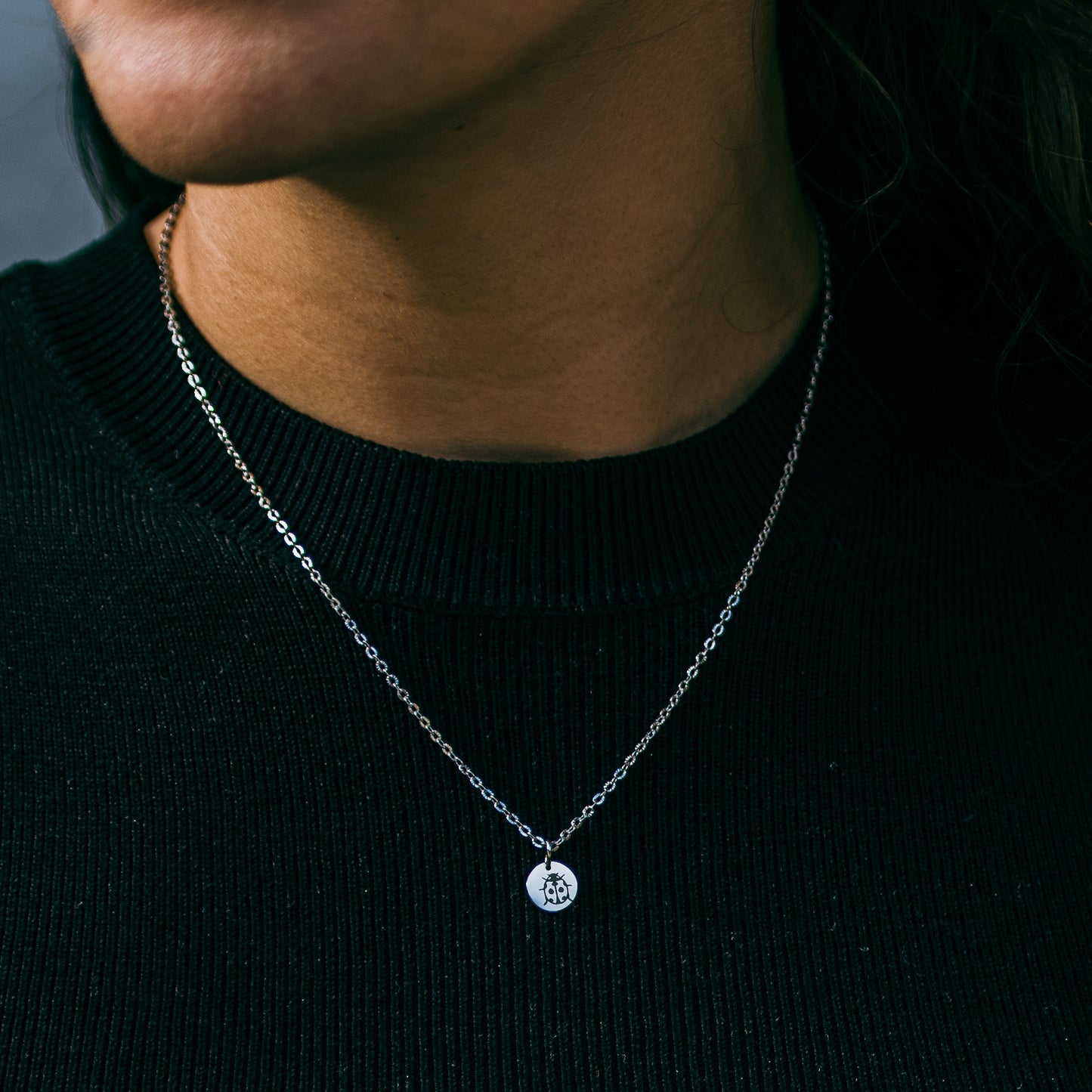 Mini lady bug necklace- Stainless steel