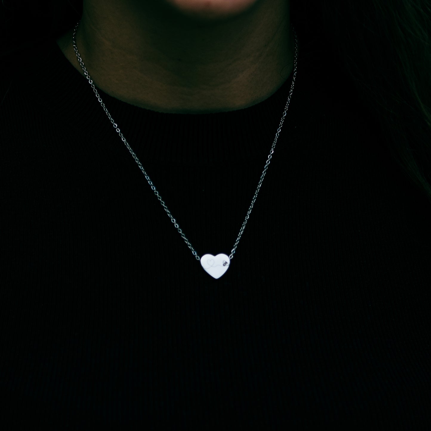 Bee flying into heart heart necklace- Stainless Steel