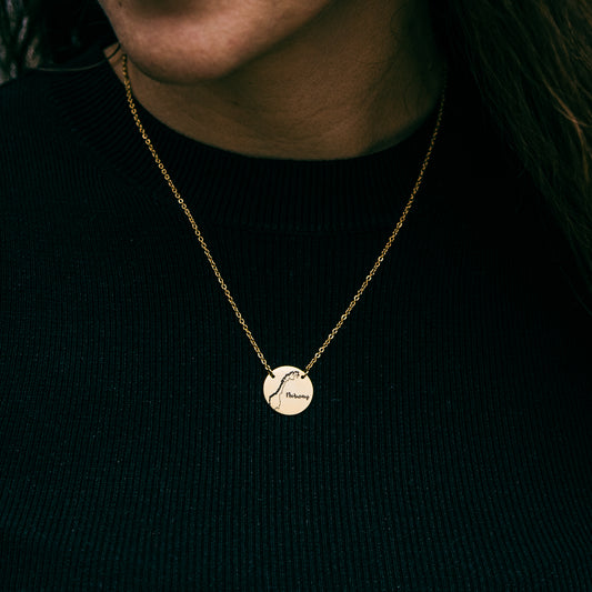 Norway country outline round necklace- Stainless Steel
