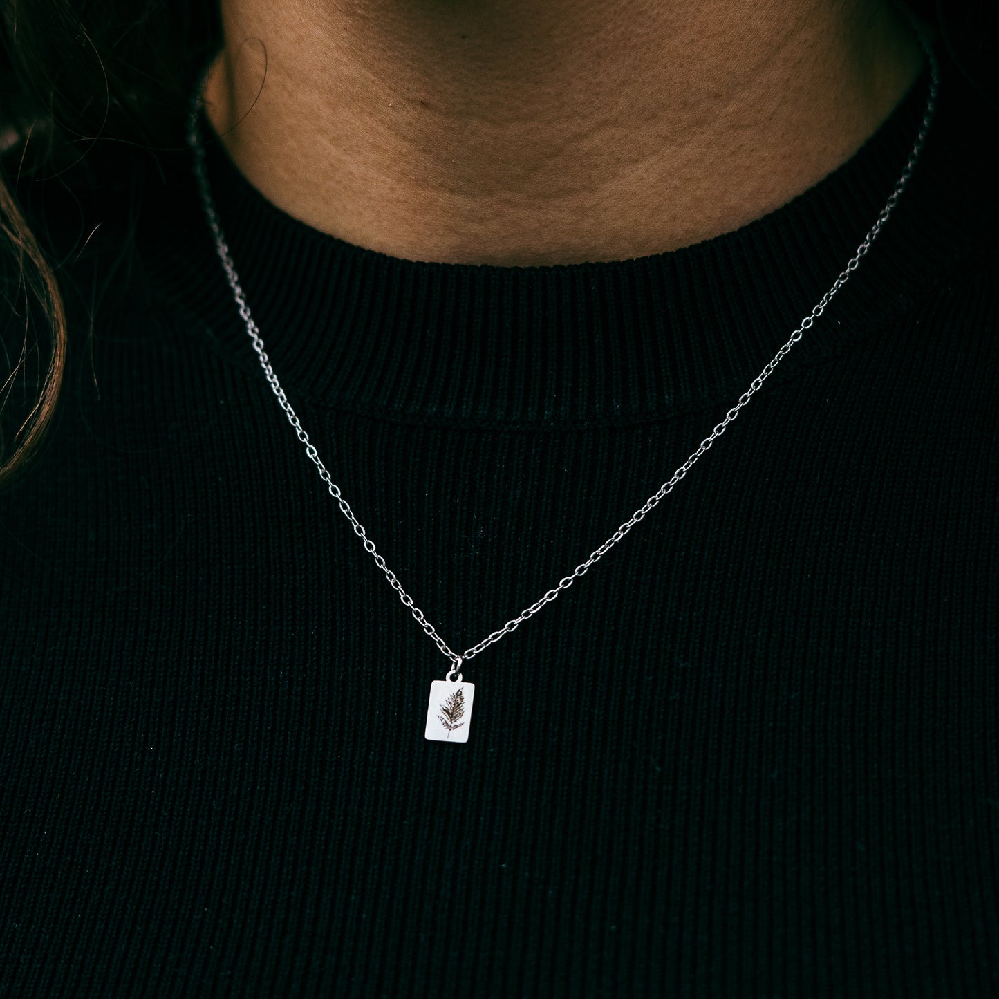 Fern leaf mini bar necklace- Stainless Steel