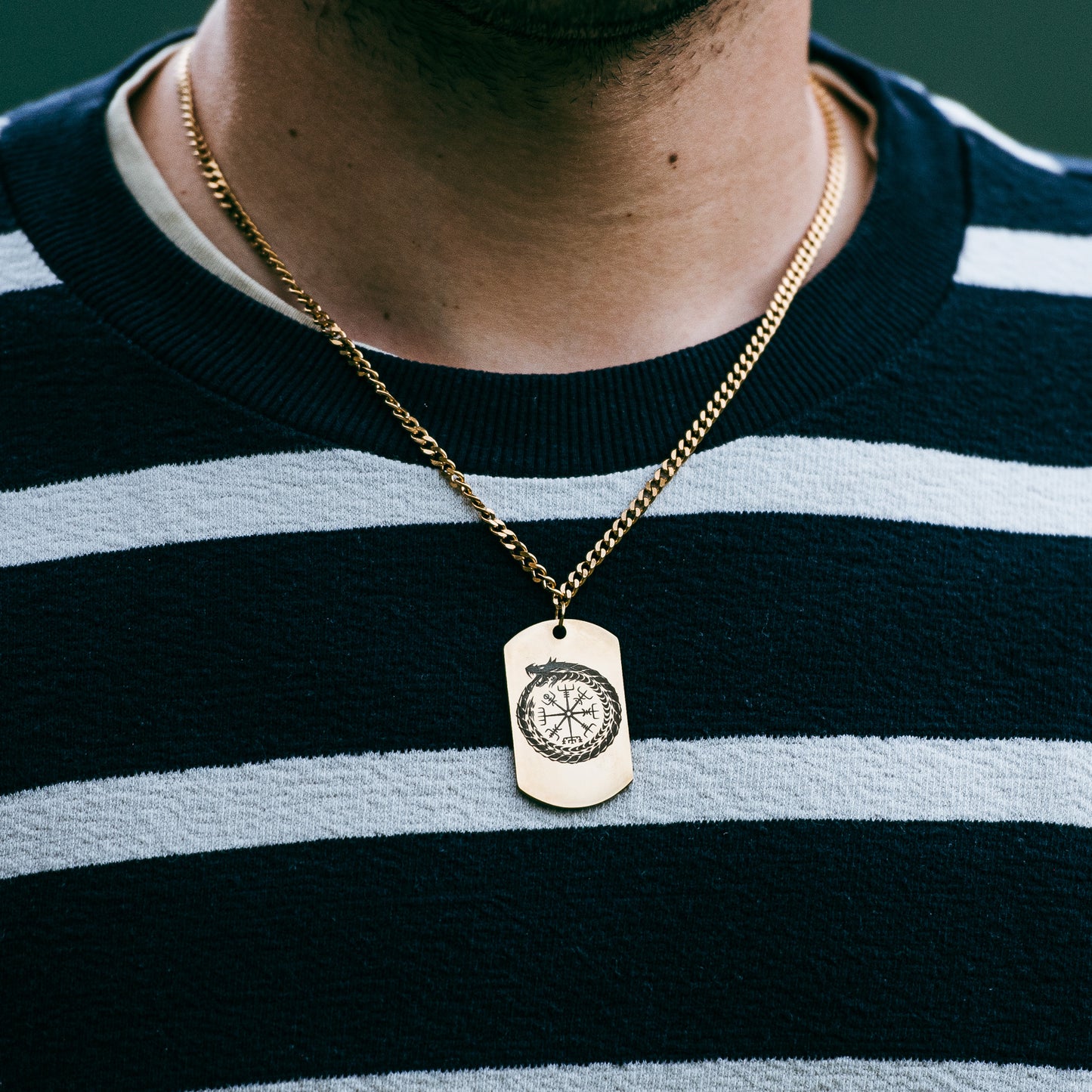 Ouroboros in vegvisir soldier tag necklace engraved - Stainless steel