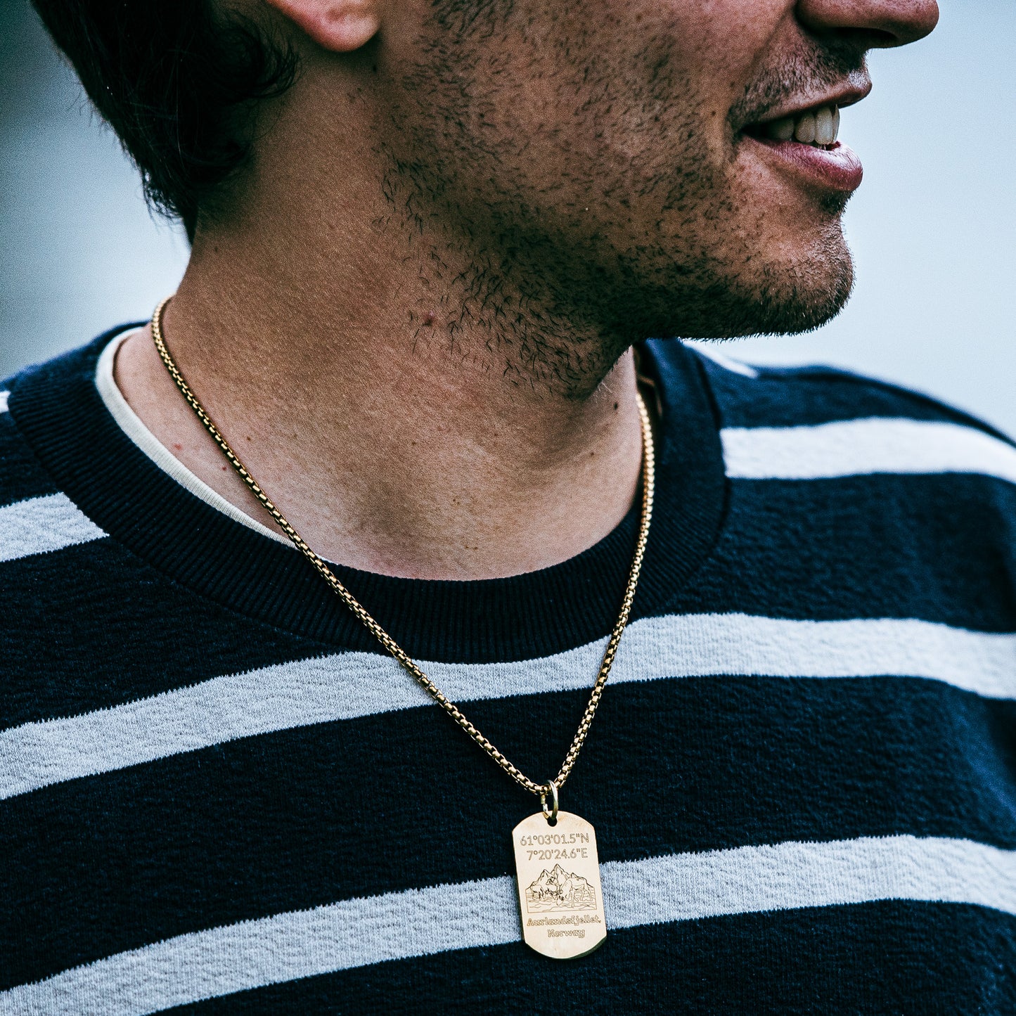 Aurlandsfjellet with deers on soldier tag - Stainless Steel