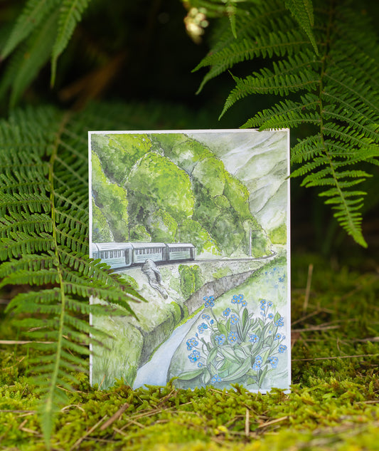 Grußkarte "Flåmsbana und vergiss mich nicht Blumen Valley"