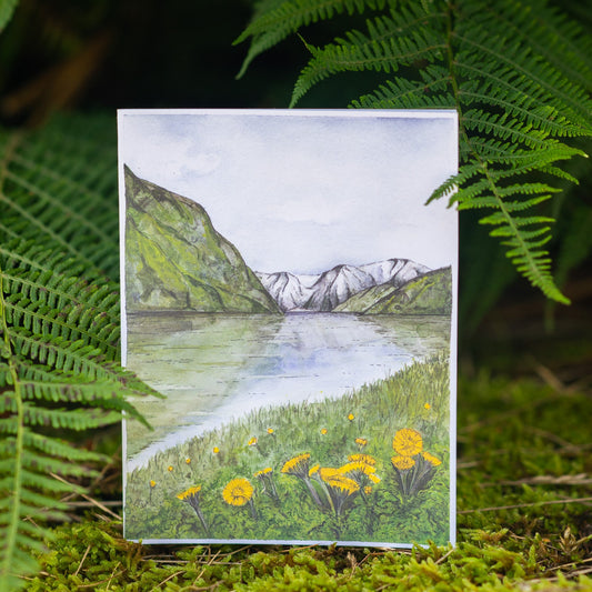 Scenery card- Naeroyfjord and Coltsfoot flowers