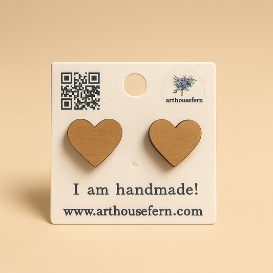 Hearts plain 10x9mm wooden studs 925 silver back