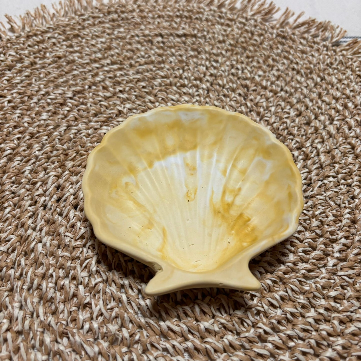 Shell Trinket for jewellery- Ocre yellow marble