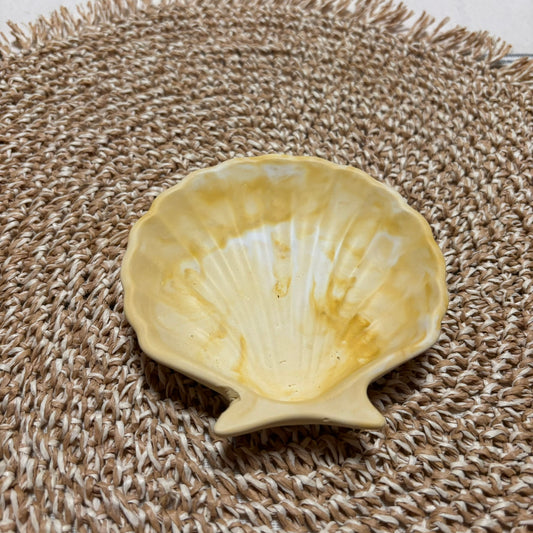 Shell Trinket for jewellery- Ocre yellow marble