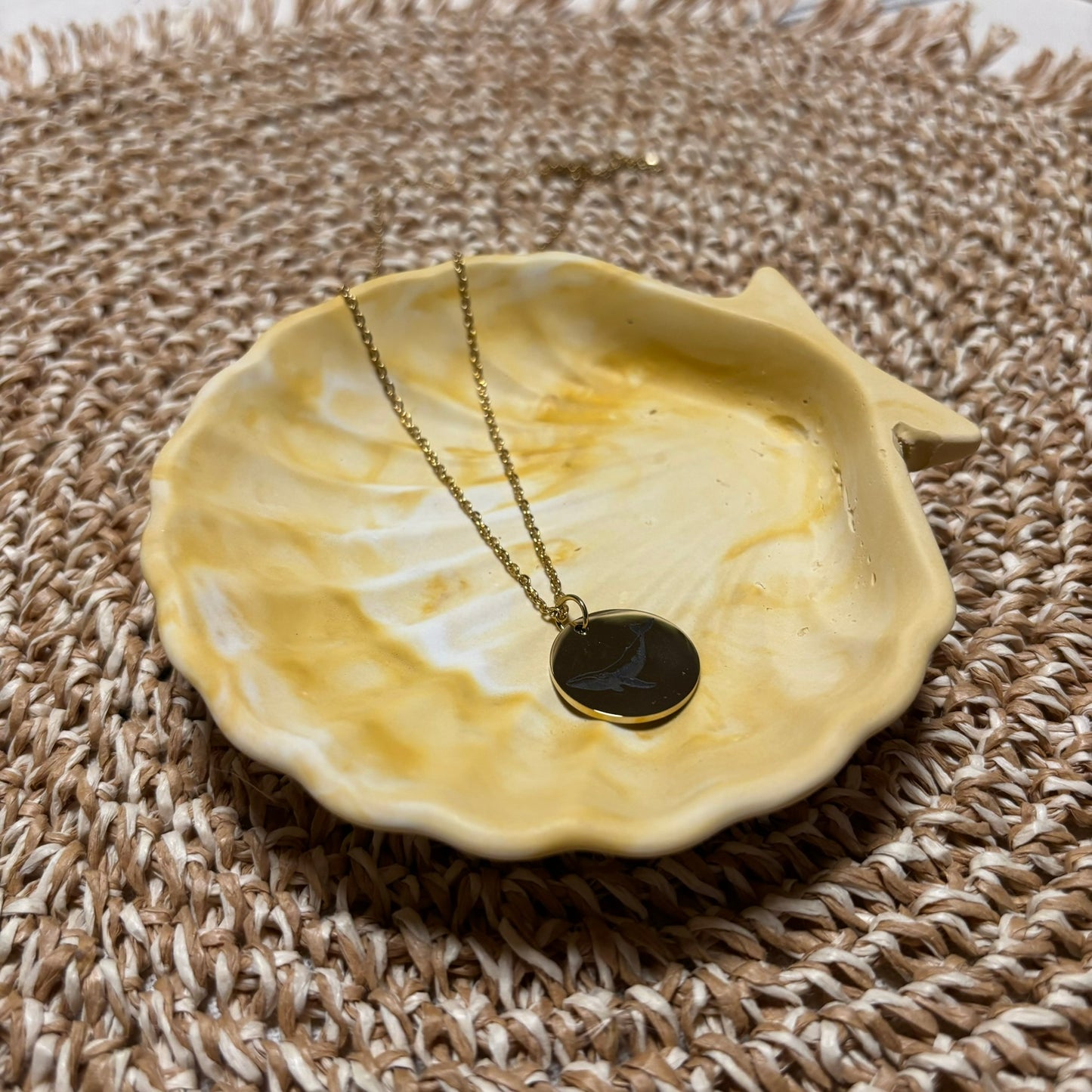 Shell Trinket for jewellery- Ocre yellow marble