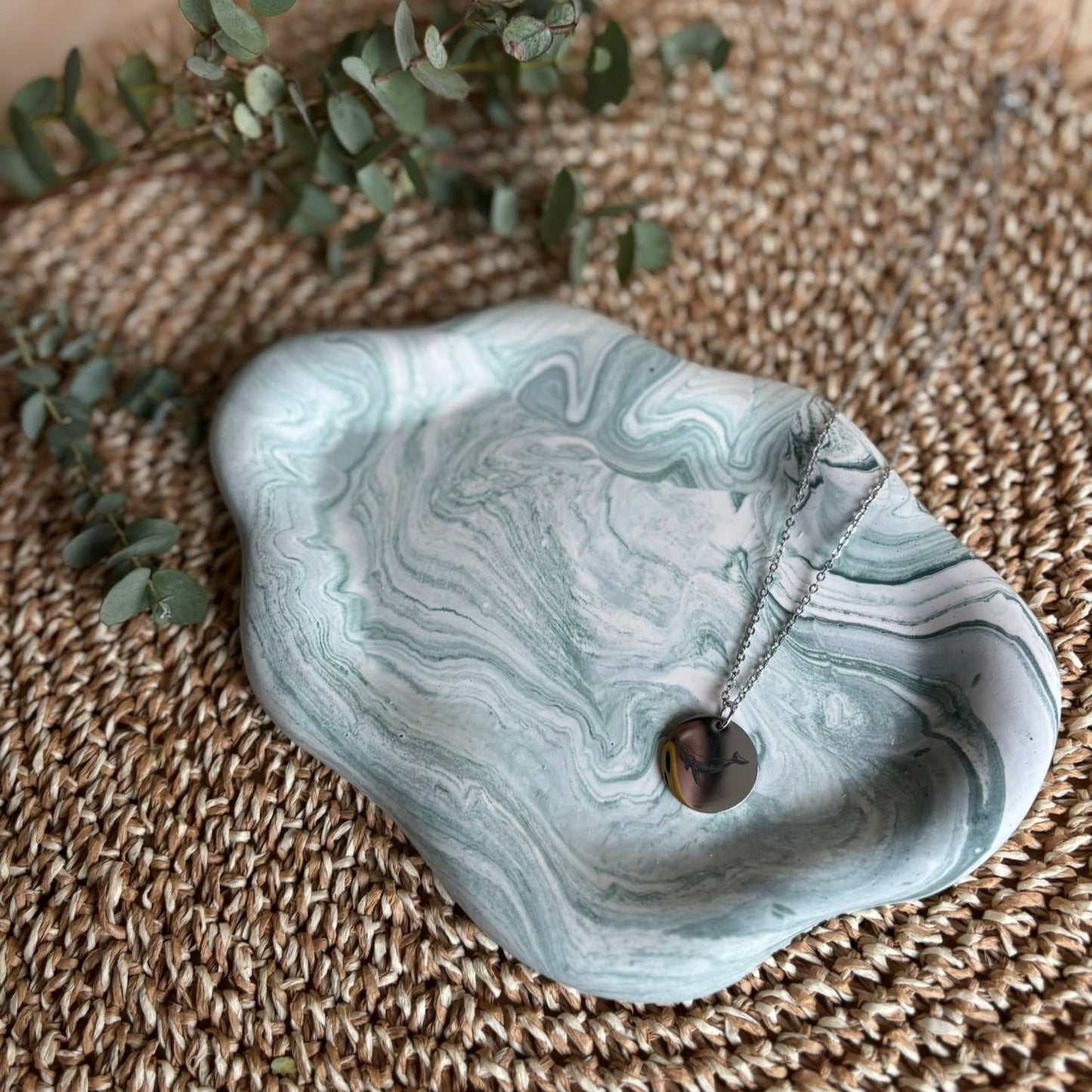 Wolkenschaal voor sieraden - Saliegroen marmer