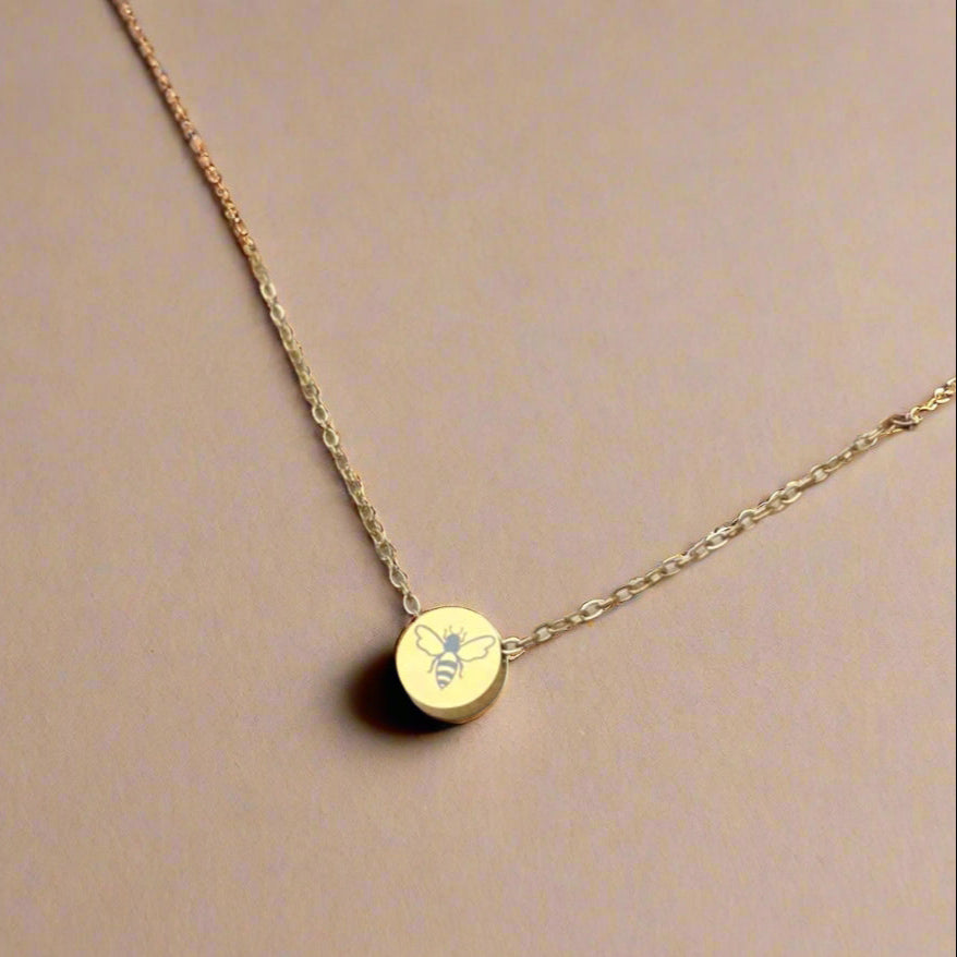 Bee mini round necklace- Stainless Steel