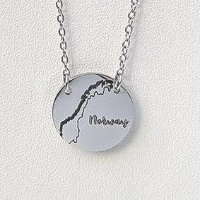 Norway country outline round necklace- Stainless Steel