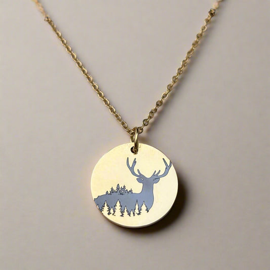 Deer with trees necklace- Stainless Steel