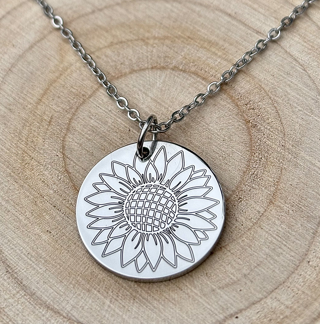 Sunflower round 19 mm necklace - Stainless Steel