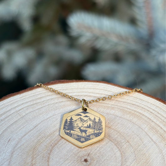 Deer, trees and the fjord necklace- Stainless Steel