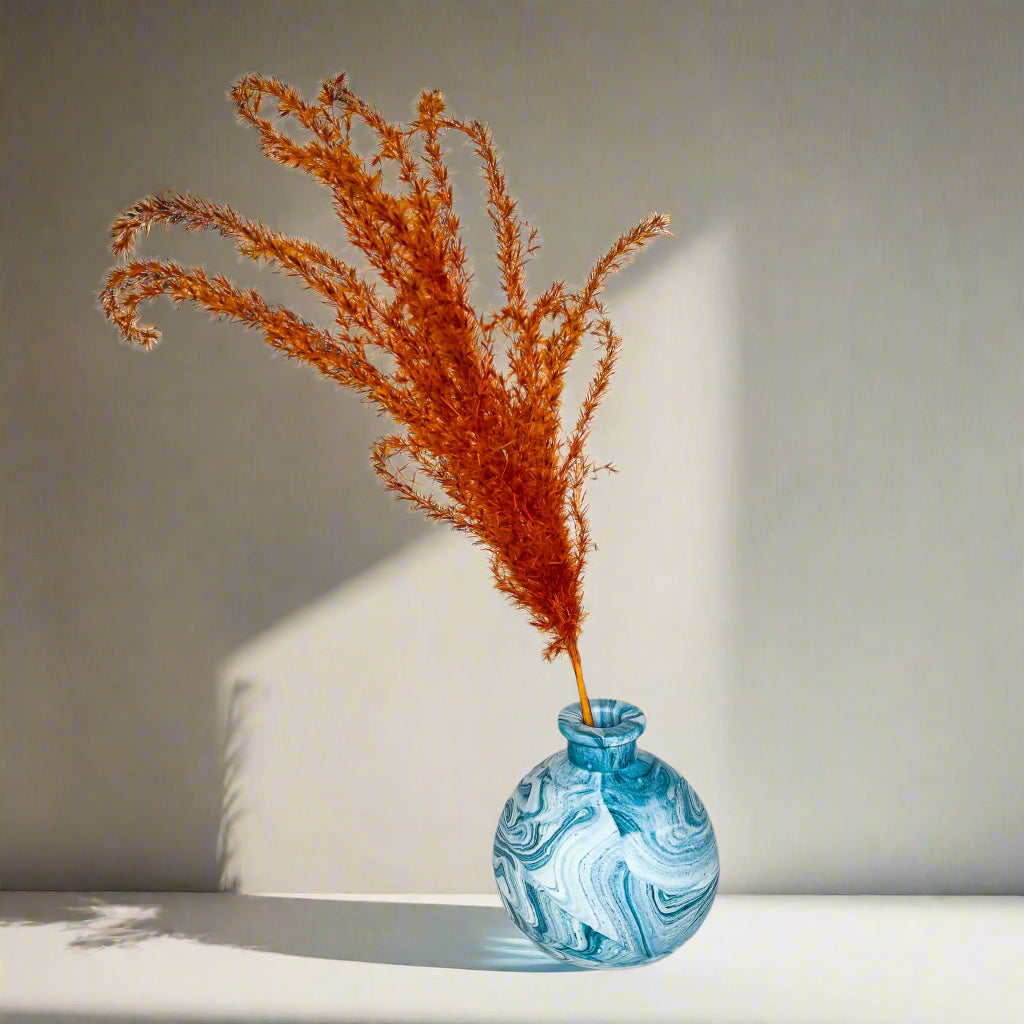Short vase for dried flowers- Teal blue marble