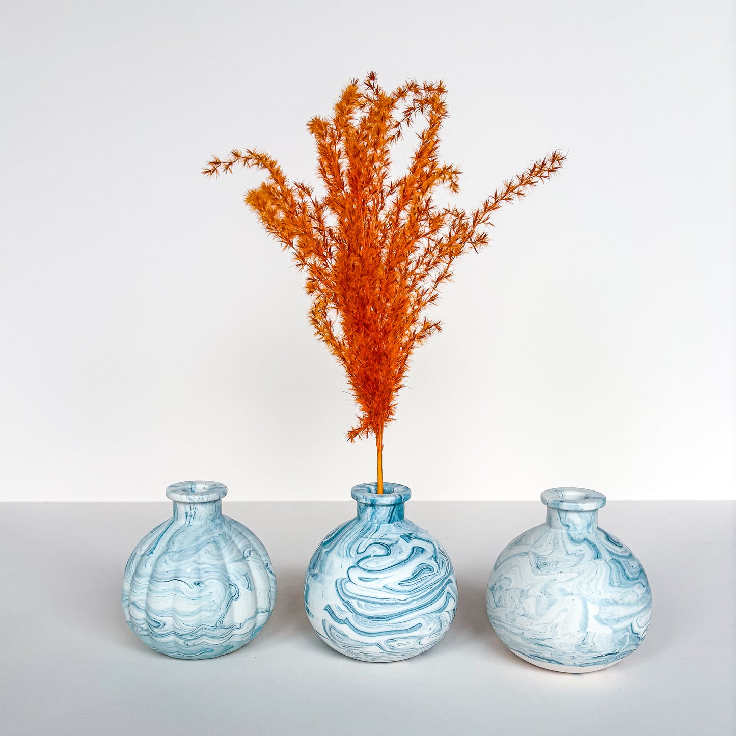 Short vase for dried flowers- Teal blue marble
