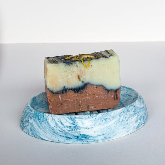Seifenschale oval-tealer blauer Marmor