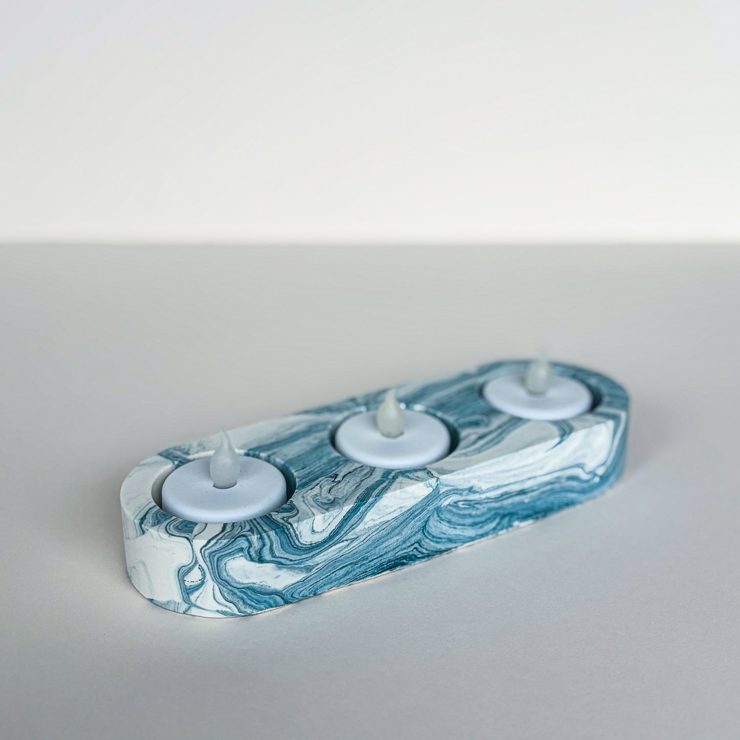Theelichthouder - Teal Blue marmer