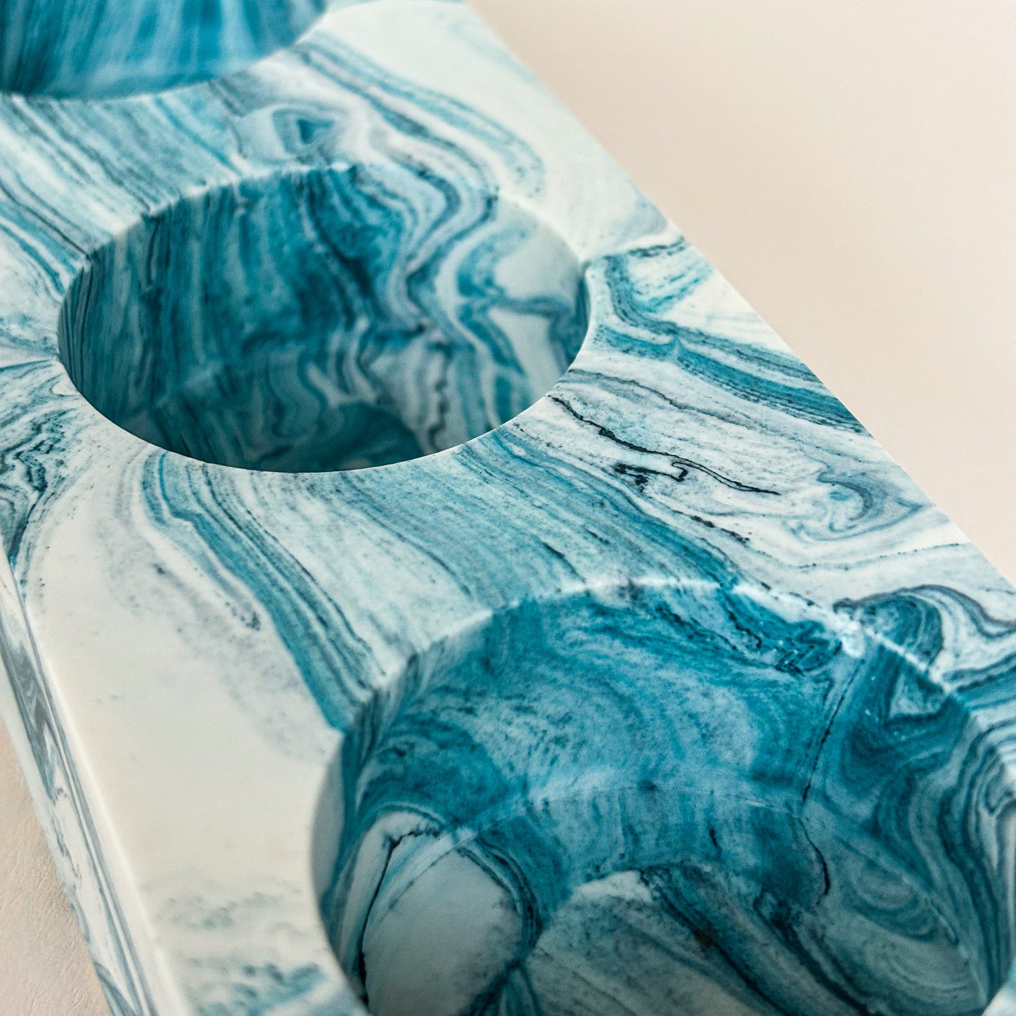 Theelichthouder - Teal Blue marmer