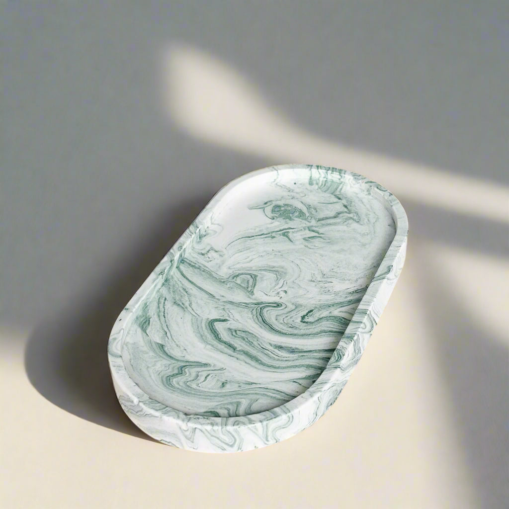 Ovales Tablett für Jewellery-Sage Green Marmor