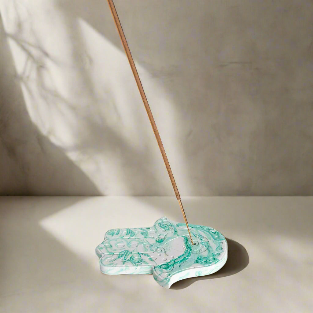 Wierookhouder Hamsa hand - Aquamarijn marmer