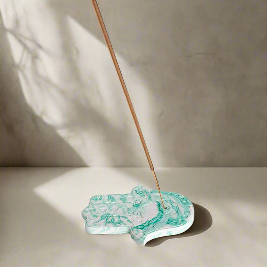 Wierookhouder Hamsa hand - Aquamarijn marmer