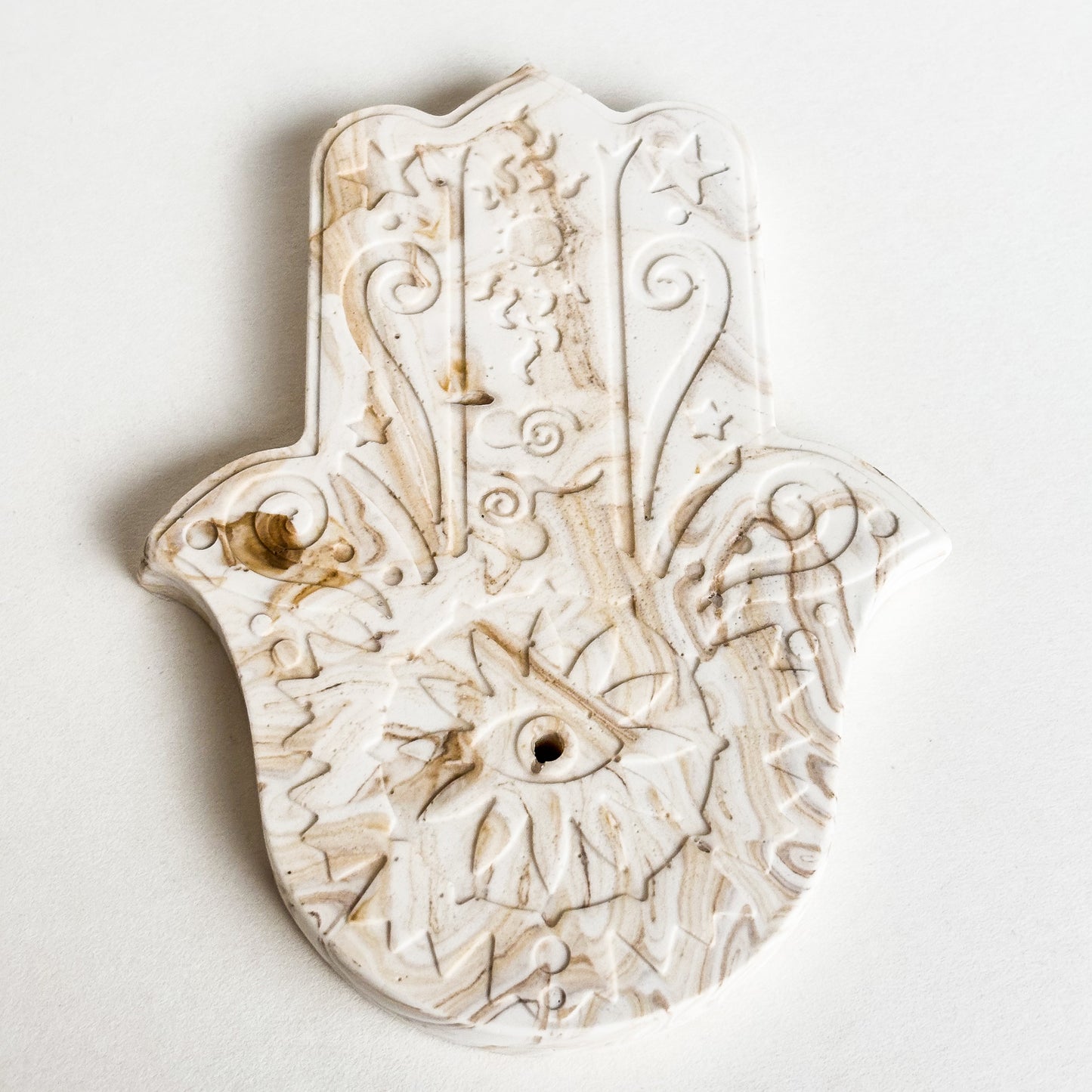 Wierookhouder Hamsa hand - Taupe marmer