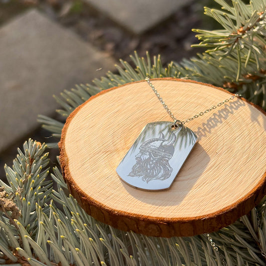 Viking in helmet soldier tag necklace Silver SS
