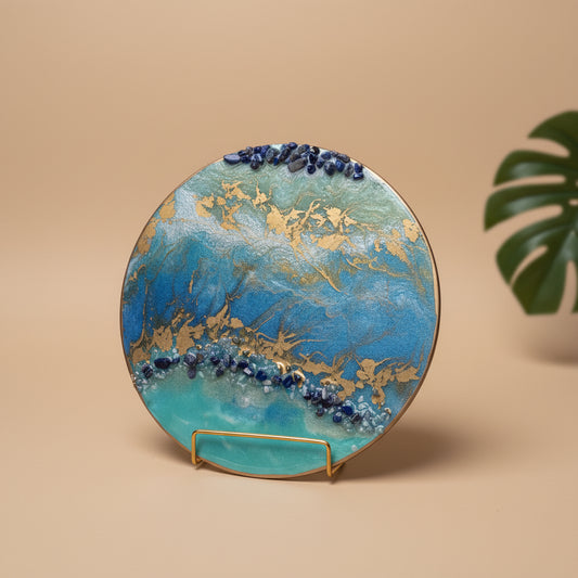 Wall art Aqua blue and gold with Sodalite stones RESIN SALE