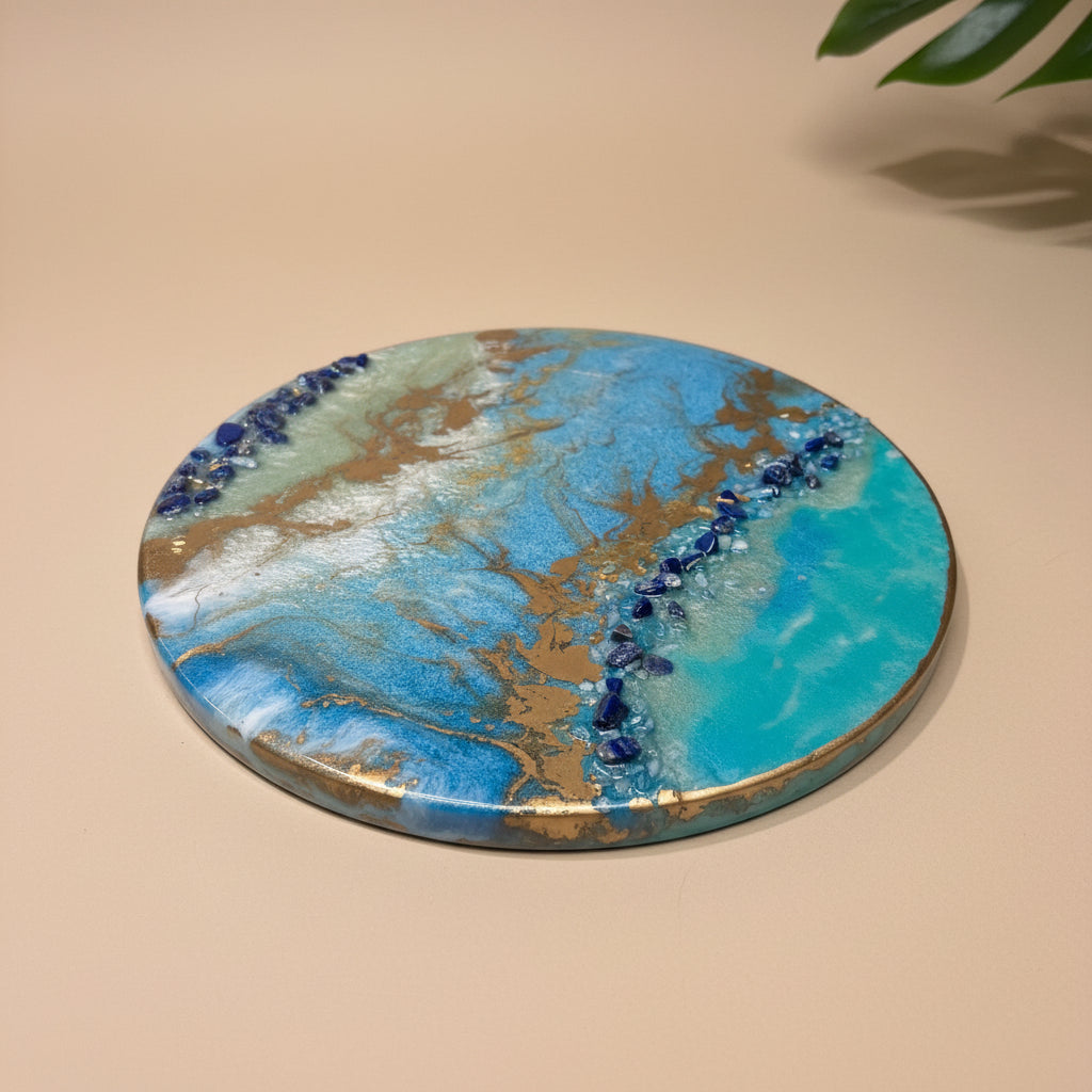 Wall art Aqua blue and gold with Sodalite stones RESIN SALE