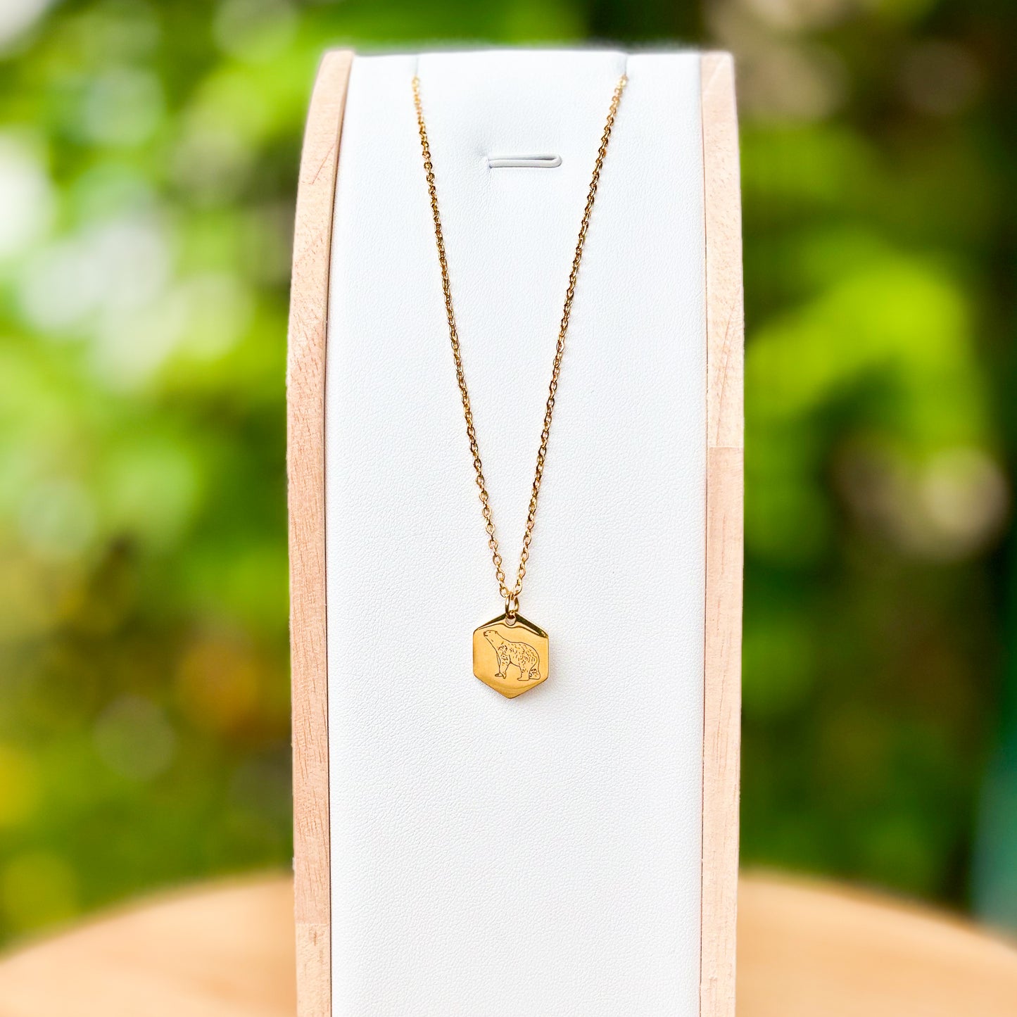 Polar bear hexagon necklace- Stainless Steel