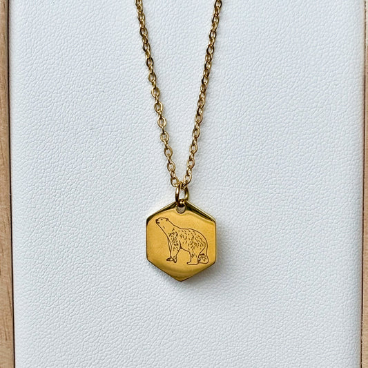 Polar bear hexagon necklace - Stainless Steel