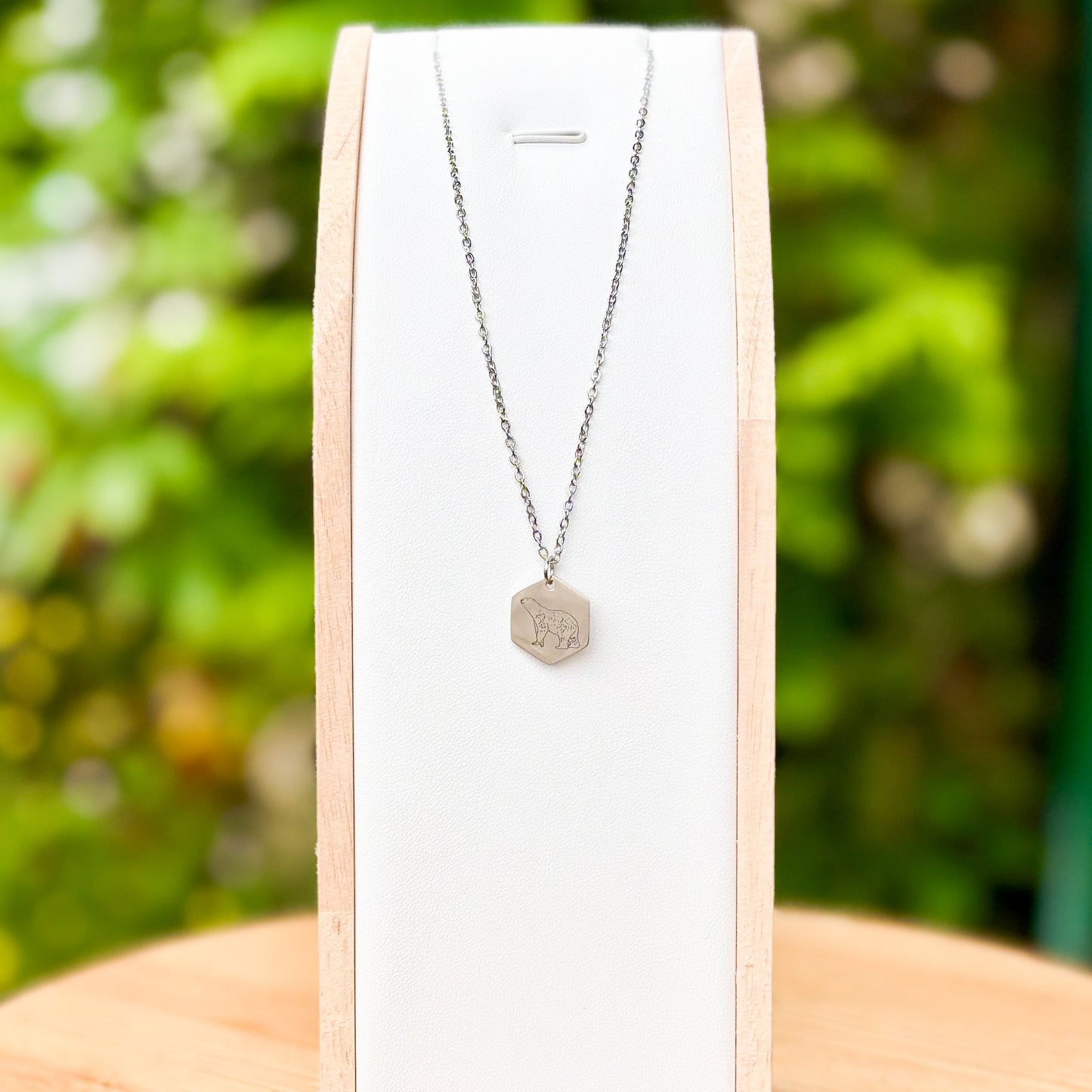 Polar bear hexagon necklace- Stainless Steel