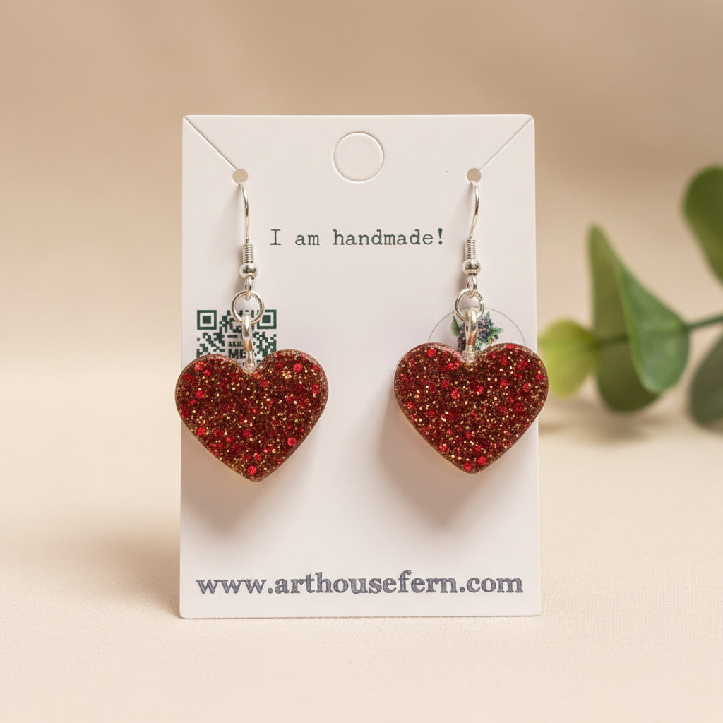 Heart glitter earrings red RESIN SALE