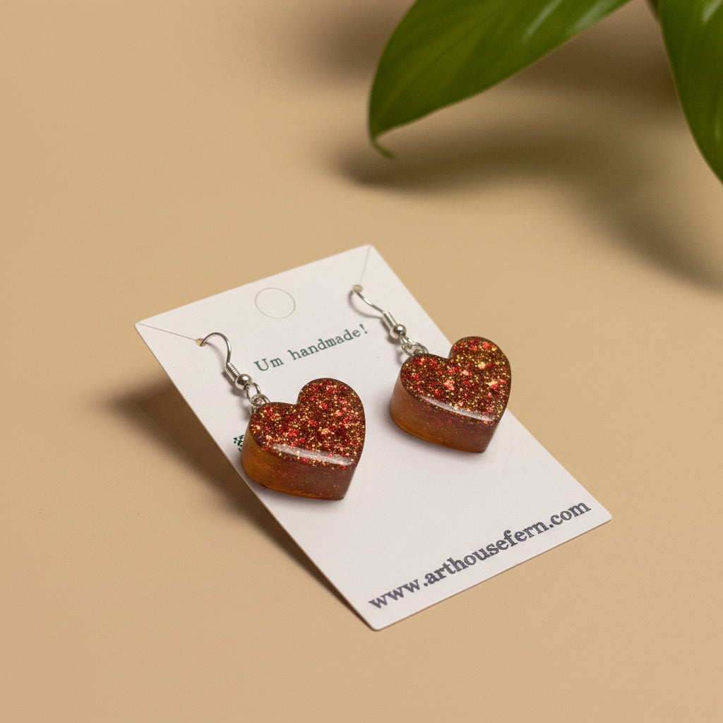 Heart glitter earrings red RESIN SALE