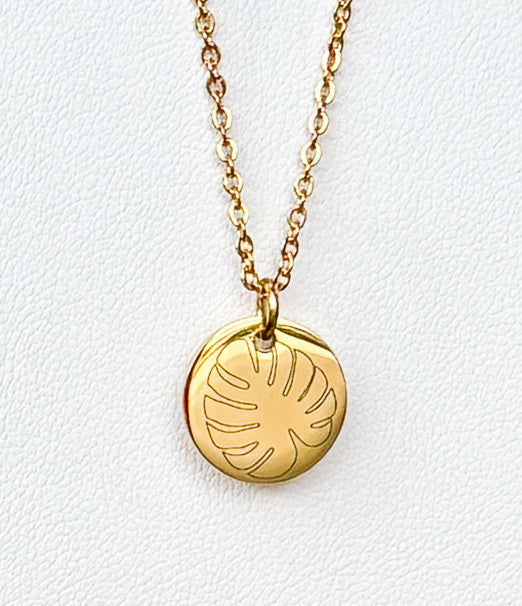 Monstera Delicioza round necklace- Stainless Steel