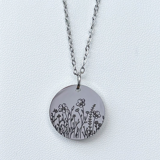 Flower field with wildflowers and cosmos necklace - Stainless Steel