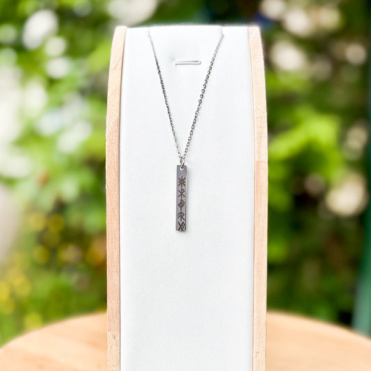 5 rune symbols on vertical bar necklace - Stainless steel