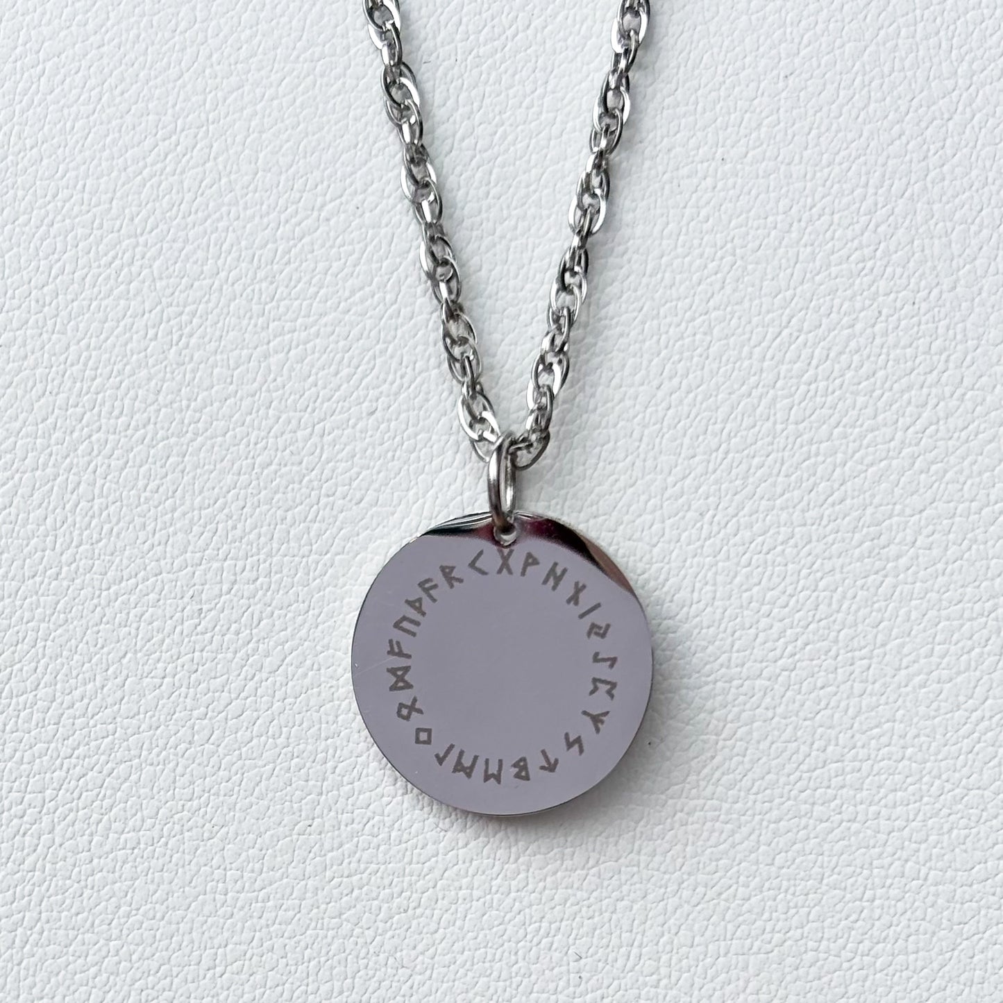 Runes going in circle on 14mm round Stainless Steel on 45cm rope chain
