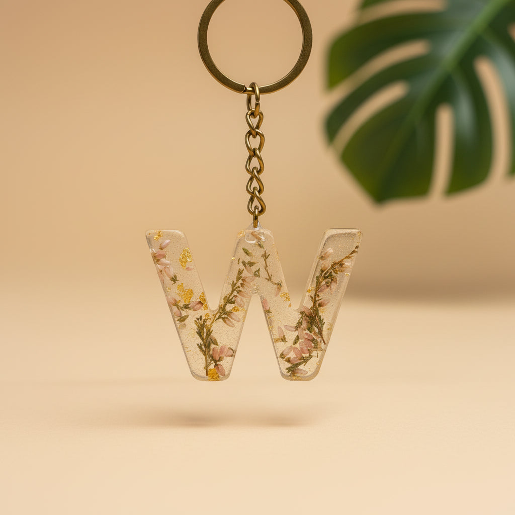 Alphabet keychain flower filled/abstract assorted RESIN SALE