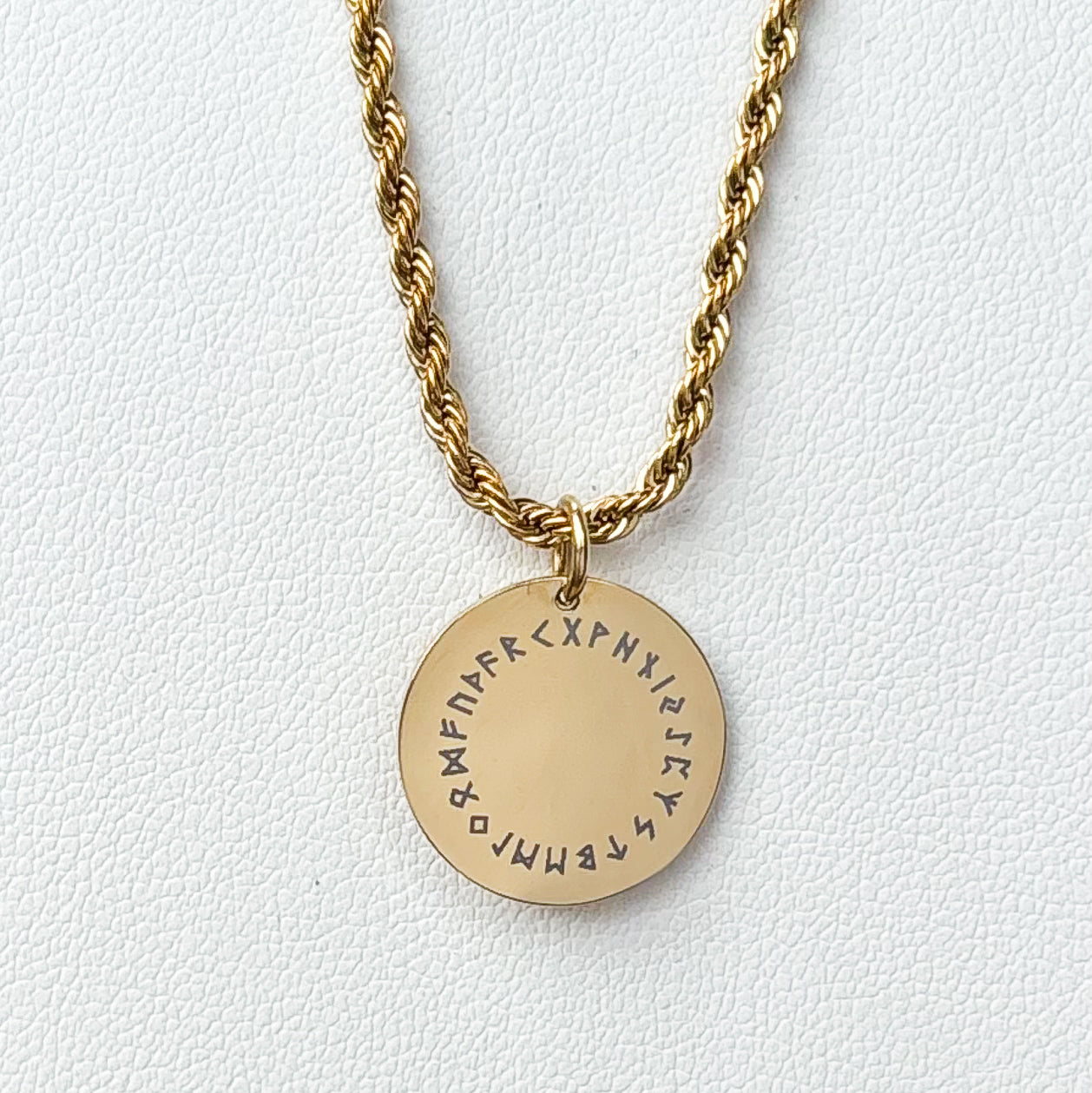Runes going in circle on 14mm round Stainless Steel on 45cm rope chain