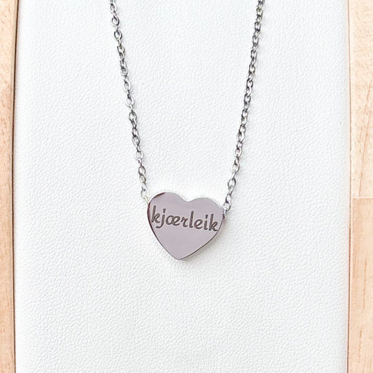 Kjaerleik - love on heart necklace- Stainless Steel