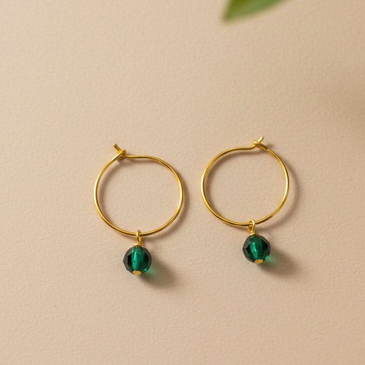 Green Czech Crystals on Stainless Steel hoops