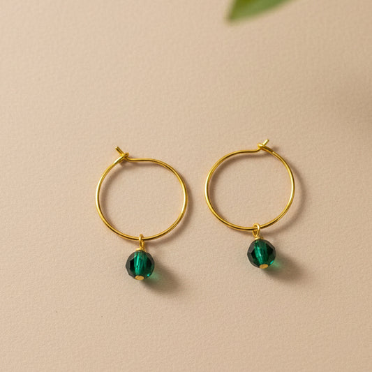 Green Czech Crystals on Stainless Steel hoops