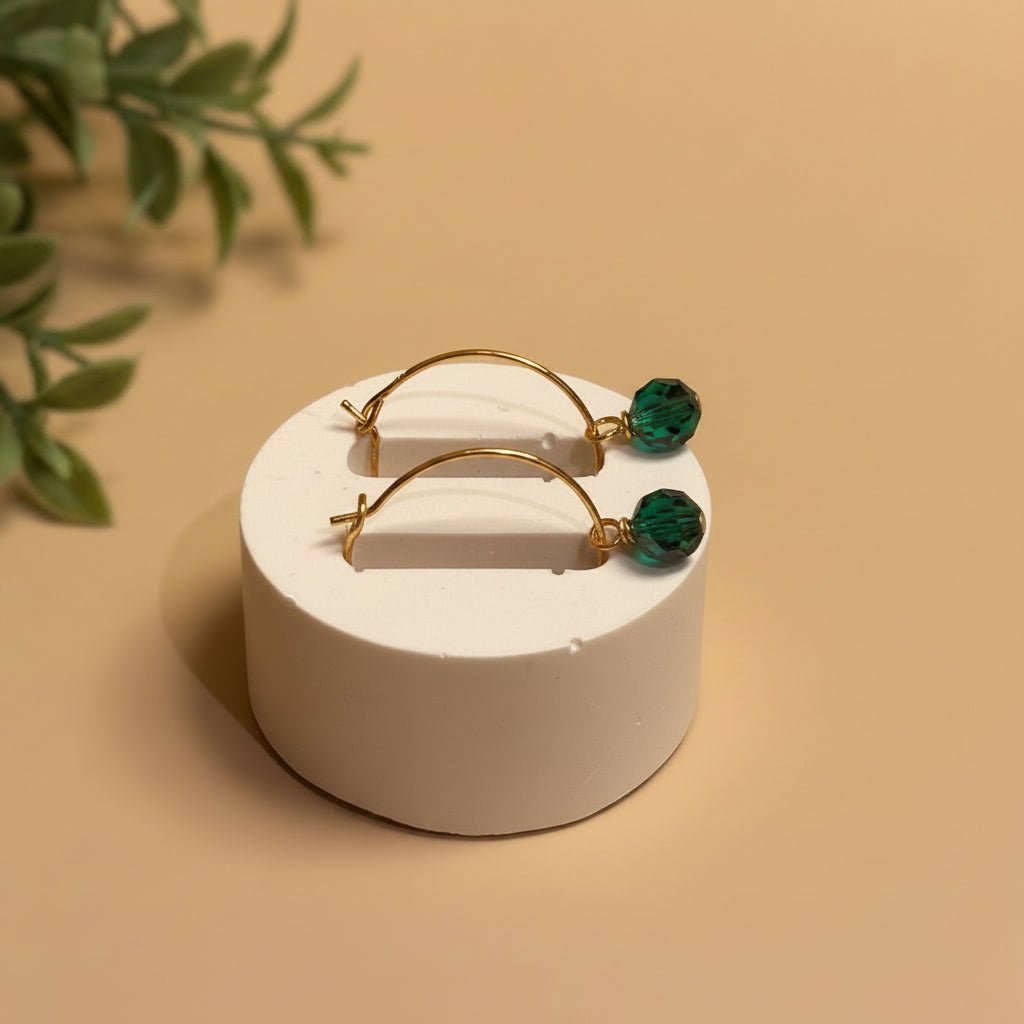 Green Czech Crystals on Stainless Steel hoops