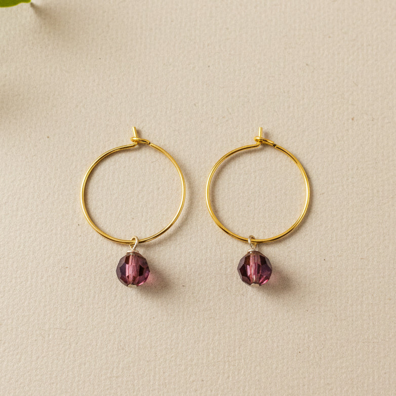 Purple Czech Crystals on Stainless Steel hoops