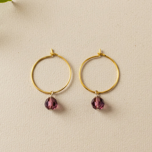 Purple Czech Crystals on Stainless Steel hoops