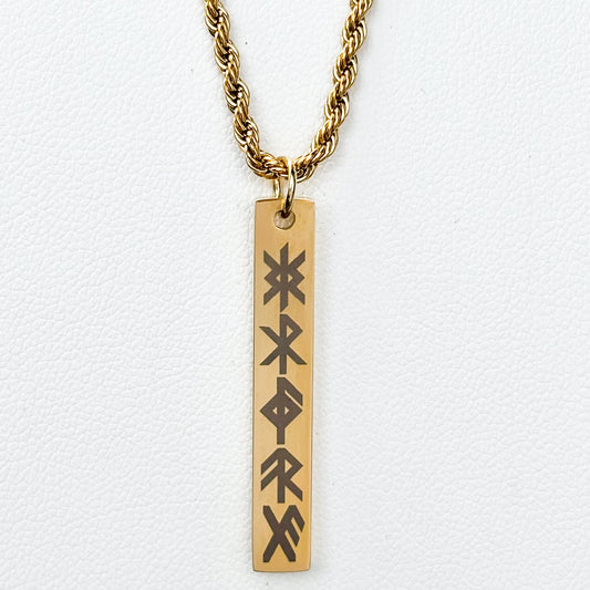 5 rune symbols on vertical bar necklace - Stainless steel