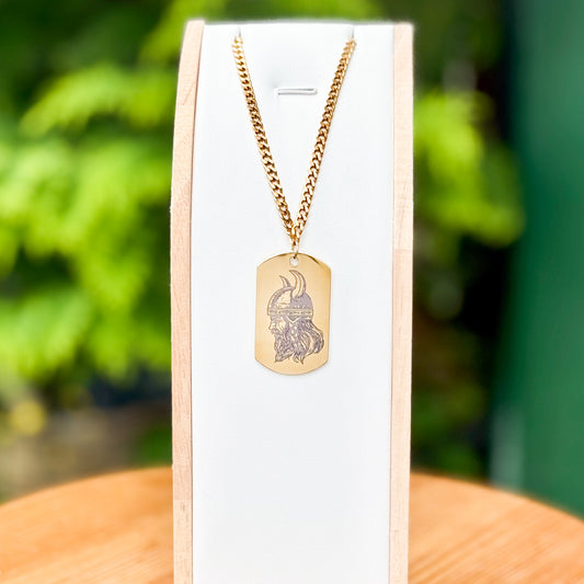 Viking in helmet soldier tag necklace - Stainless steel